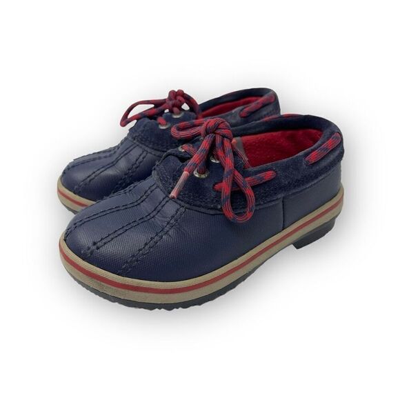 L. L. Bean Rangeley Two Eye Mocs Boots Navy Blue Rubber Shoes Kids Youth Size 10 - Picture 1 of 9